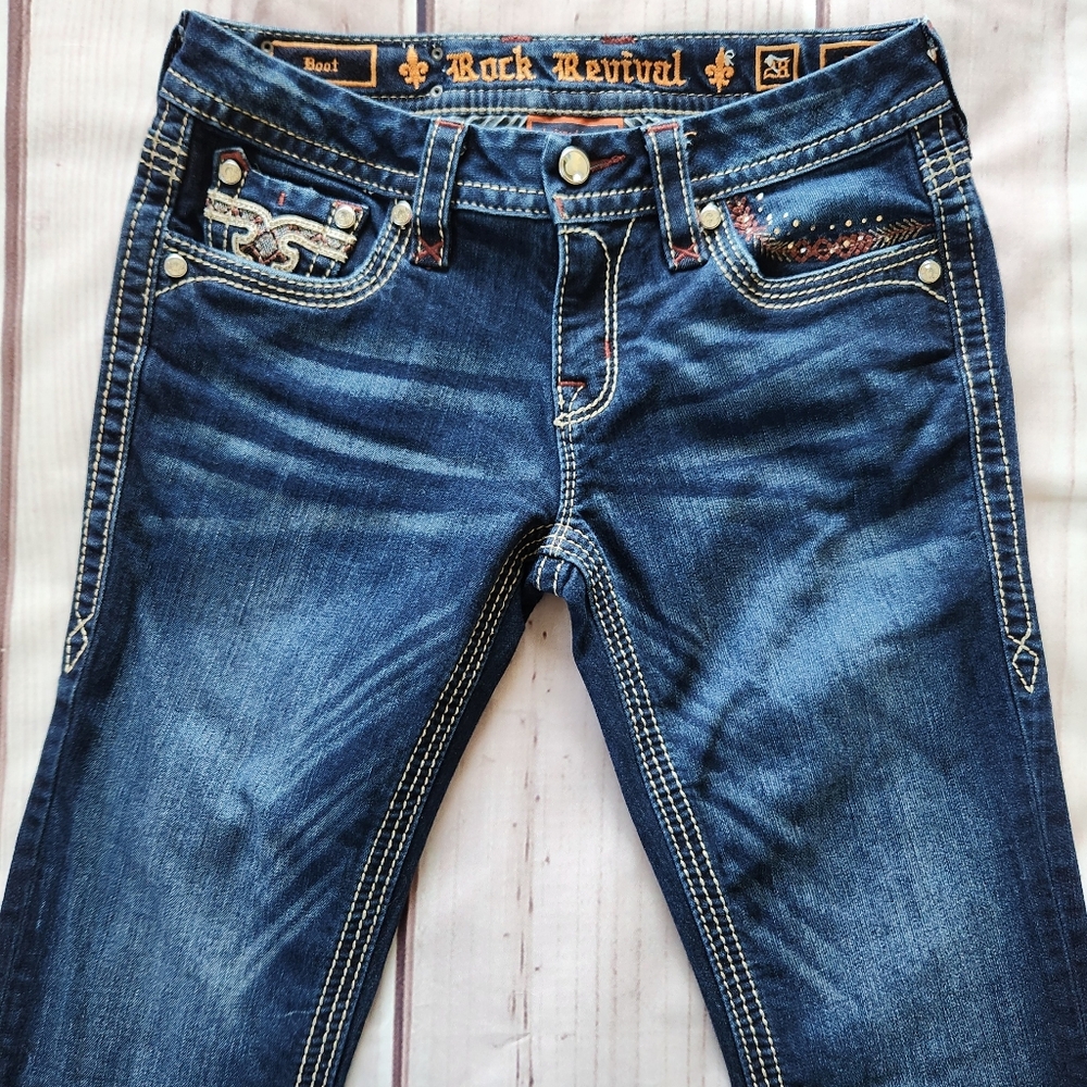 Rock Revival "Betty Boot" Low Rise Bootcut Blue Jean Western | Women's Size 28 - Picture 5 of 16